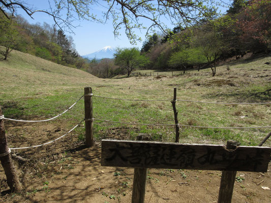 富士山が見えるポイントが小屋の脇にある　富士山ビューの看板も設置