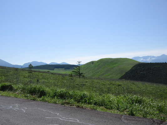 すぐそばに見える入道の頭のような緑は、いつぞや山火事で騒がれたカボッチョ　焼け焦げの跡形もなくすっかり新しい緑で覆われている　