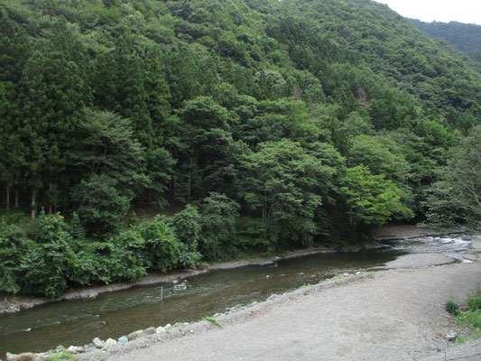 道の駅のテラスからは清流の神流川が見下ろせます　この清流をお目当てに多くの釣り師たちがやってくるようです