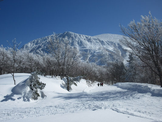 樹氷の地蔵山はさすがに高い　そちら方面から歩いて来たグループ　縦走してきたのだろうか？
