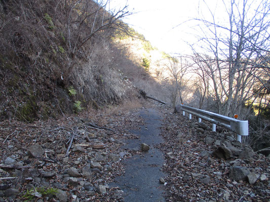 下山に使った堤川林道は至る所、土砂崩れで使えない