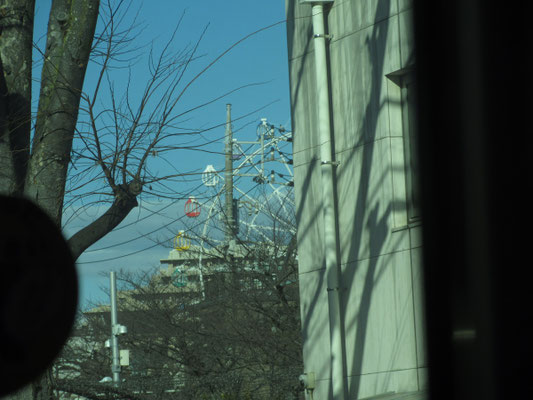 ずっと行くと荒川遊園地前という停留所があり、向こうには昔ながらの観覧車が見える　
