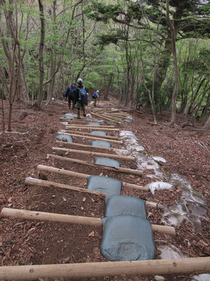 こんな急な階段がつづく　でも階段がなかったら、とても下れないほど急