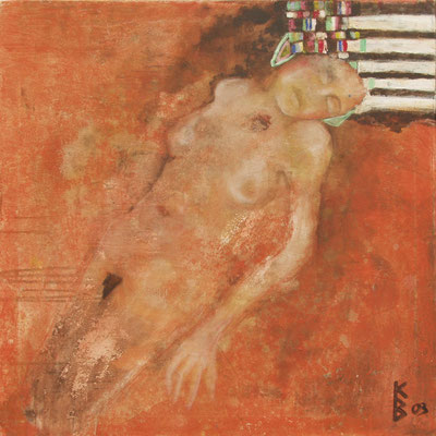 Zyklus Lebenslinien Orange K, 2003, Acryl auf Leinwand, 80 x 80 cm