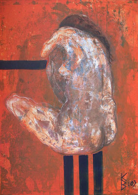 Zyklus Lebenslinien Orange, 2003, Acryl auf Leinwand, 100 x 140 cm