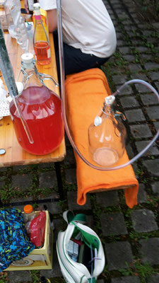 Kostprobe des Erdbeerweins