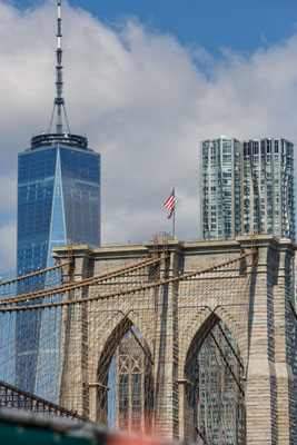 Brooklyn Bridge and background One World Trade Center, New York, USA (September 2022)
