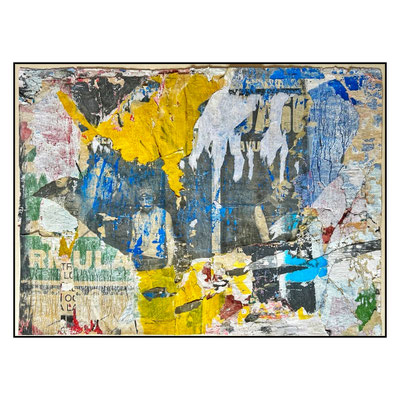 Tres jóvenes, décollage with emulsion paint, 56,5 x 76,5 cm, 2025