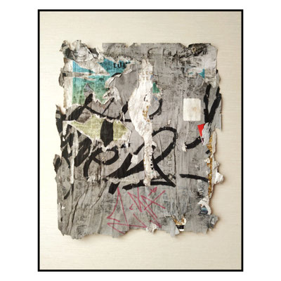 San Telmo, décollage with graffiti and sticker, 48,5 x 40,3 cm, 2025