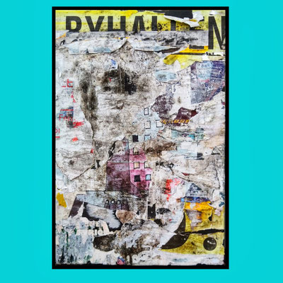 Vhalien, décollage with reflecting sticker on acrylic on canvas, 60 x 40 cm, 2021