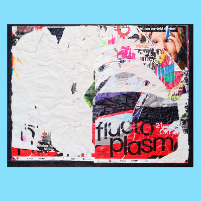 Draufklatschen, Décollage with pen on paper with acrylic on wood, 90,3 x 115,0 cm, 2022