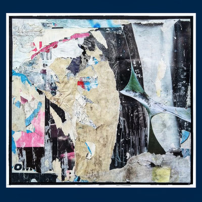 Voyager, décollage with collage, 29,0 x 31,7 cm, 2021