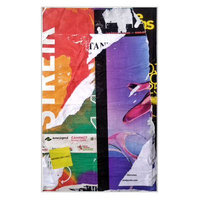 Meinen die uns?, décollage with sticker, 50,5 x 30,7 cm, 2025