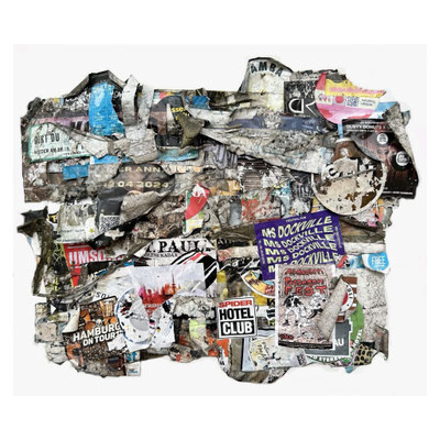 Sauerberg, décollage with plastic, paper, sticker, tinfoil, dirt on canvas, 41,0 x 50,1 cm, 2024