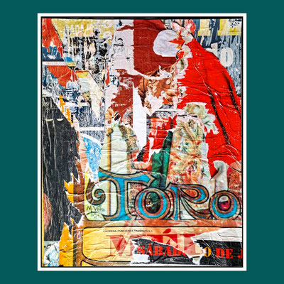 TORO, décollage with tape, 78,7 x 64,8 cm, 2023