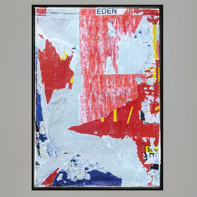 EDEN, décollage with rusty staples, 88,3 x 61,1 cm, 2021
