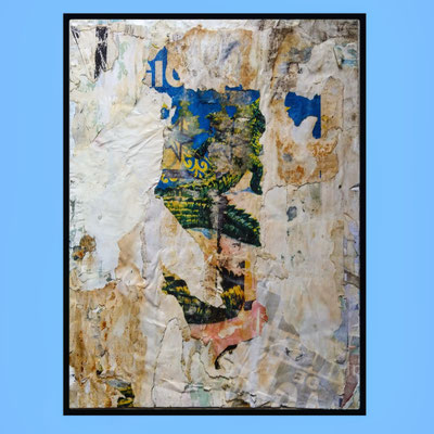 Croco, décollage (retro d'affiche) with schellack, 59,2 x 44,2 cm, 2021