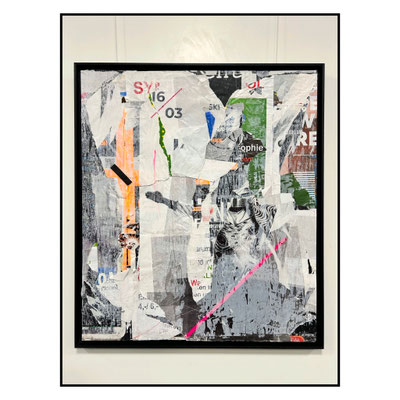  SY 16 / 03,  Décollage mit Klebeband und Filzstift auf Keilrahmen, 84,3 x 73,2 cm, 2020