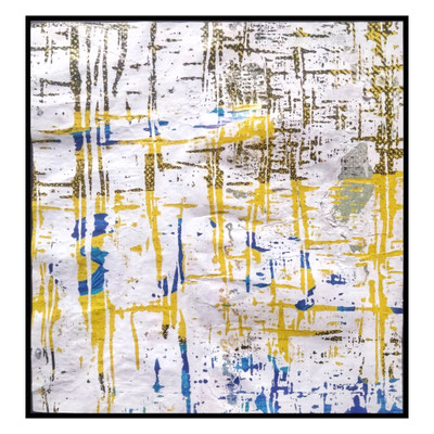 Plaid, décollage with blue marker, 32,9 x 31,4 cm, 2025