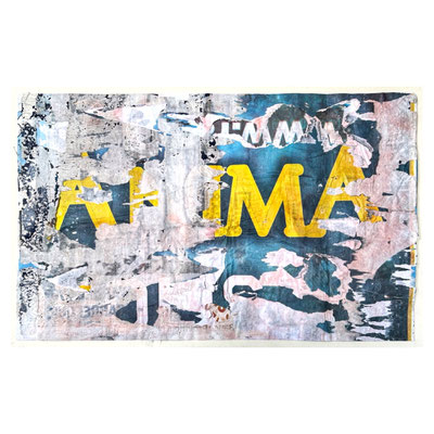 Anima, décollage (retro d'affiche) with varnish, 71,3 x 44,0 cm, 2025