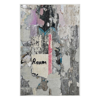 Raum, décollage with silvespray and felt pen, 28,4 x 21,4 cm, 2024