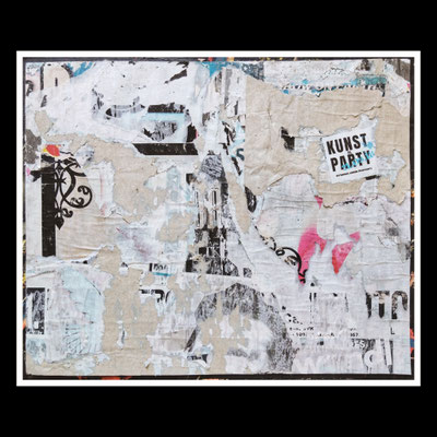 Kunst vs. Party, décollage with sticker, 31,8 x 39,1 cm, 2023