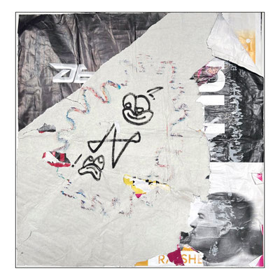 Admiral, décollage with wax crayon, ca. 60 x 58 cm, 2024
