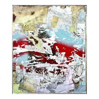 Hagen, décollage (retro d'affiche with spraypaint, tape and rust, 30,3 x 25,5 cm, 2023
