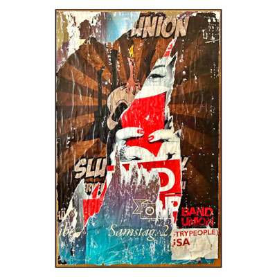 Slunion, décollage with staples, ca. 59,5 x 38,5 cm, 2025 (Schaffhausen, CH)