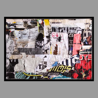 was übrig bleibt, décollage with fabric tape, felt pen and spraypaint, 42,2 x 60,7 cm, 2023