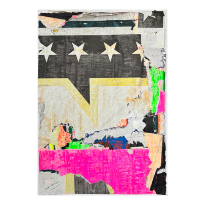 Tre e mezzo, décollage (front), 72 x 50 cm, 2021