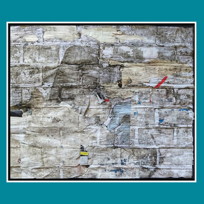 HH du, décollage (retro d'affiche) with paint and dust, 49,8 x 58,5 cm, 2022