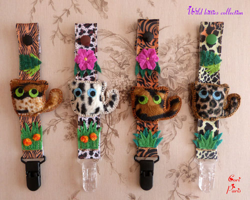 Handmade baby pacifier clip pacifier holder wild kitties collection CORI PARIS