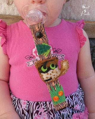 Handmade baby pacifier clip pacifier holder tiger and jungle vegetation 1