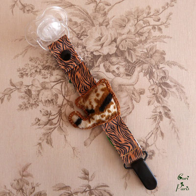 Handmade baby pacifier clip pacifier holder tiger and jungle vegetation 4