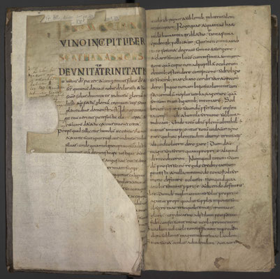 Á l'emplacement découpé, se trouvait un Anathème vouant à l'excommunication celui qui volerait ce livre au Monastère du "bon saint Michel"