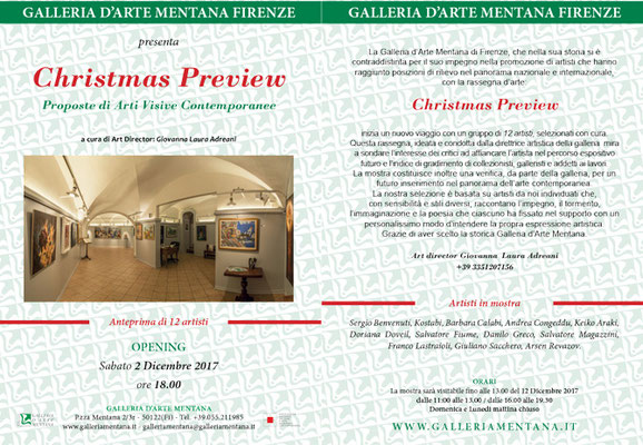 Mostra Collettiva alla Galleria Mentana di Firenze dal 2 al 12 dicembre 2017
