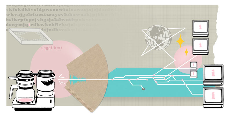 "ungefilterte Weitergabe" Illustration für das Kompakt-Magazin der IG BCE © Stefan Hoch