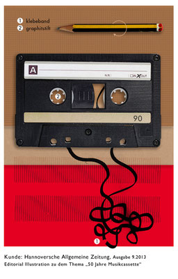 "40 Jahre Musikkassette" Illustration für die Hannoversche Allgemeine Zeitung