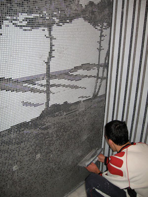 mosaïque en cours de pose