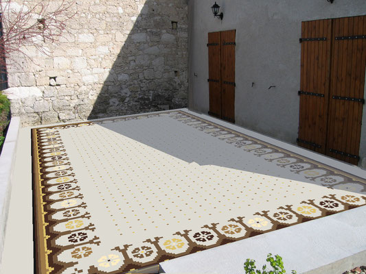 mise en situation sur la terrasse, tapis mosaïque