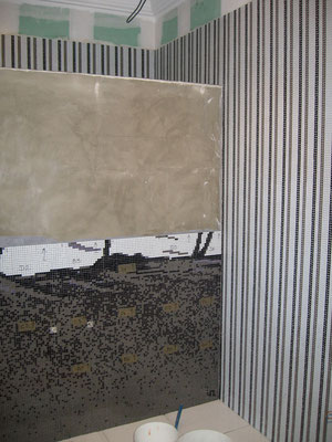 mosaïque en phase de pose