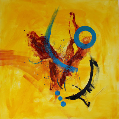 Asana, 100cm x 100cm Mixed Media auf Leinwand