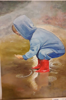 Kind im Wasser spielend, Acrylmalerei, Arbeiten von Ana Figuerola, Atelier artundwerk, Zürich, artundwerk.jimdo.com 
