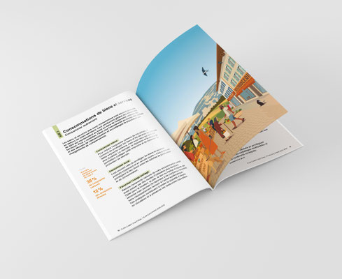Direction de la durabilité et du climat (DDC) – Canton de Genève | Essentiel en bref – Plan climat cantonal 2030 | Illustrations: La Jonx