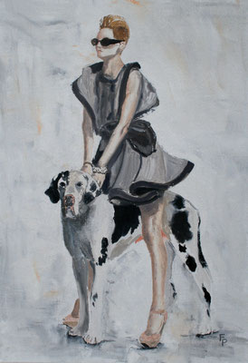 Frau mit Dogge / 70 x 100 cm