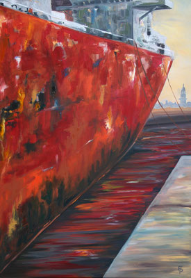 Rotes Schiff / 70 x 100 cm