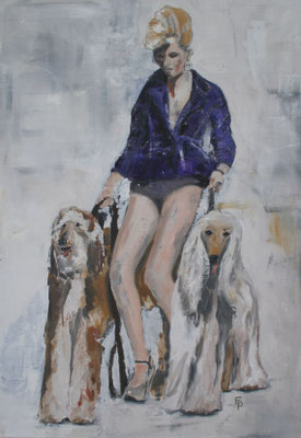 Frau mit Afghanen / 70 x 100 cm