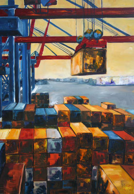 Containerverladen im Hamburger Hafen / 70 x 100 cm
