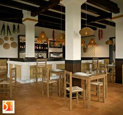 infografía 3D diseño y reforma de restaurante Málaga